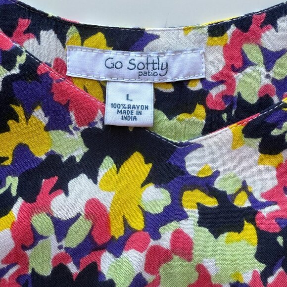 Go Softly Patio Floral Midi Dress w/ Ruffled Hem & Short Sleeves 100% Rayon Sz L - Picture 6 of 6